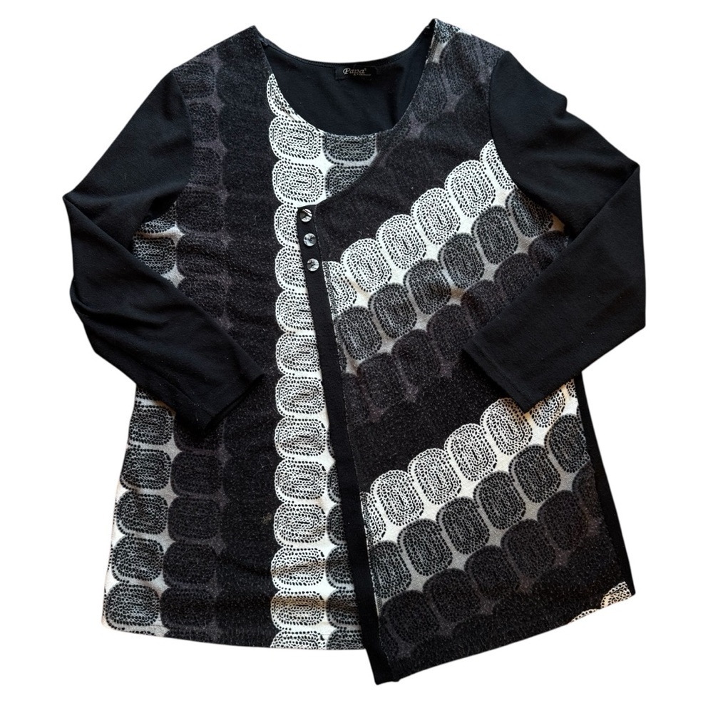 Papa Vancouver Abstract Print Long Sleeve Top Black White | Artsy Tunic L/XL